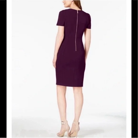 ❤️ NWT! Red CALVIN KLEIN Puff Sleeve Sheath Dress - Size 10 - Picture 4 of 9